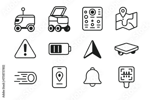Tray speed icon futuristic battery delivery cargo sensor status icons vector map