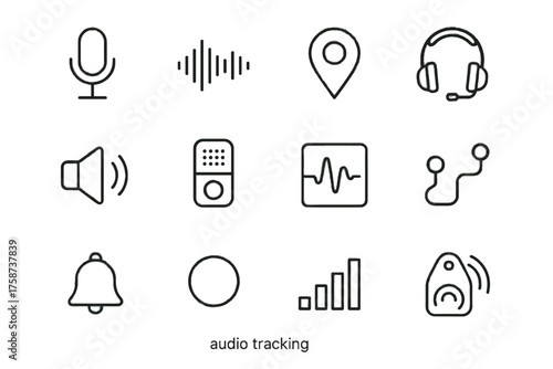 Audio sensor icon headset line sound recording vector wave tag bell meter
