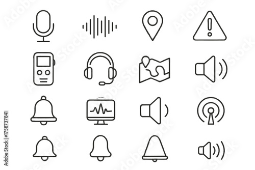 Vector gps icon audio lines icons speaker surveillance indicator headset microphone signal