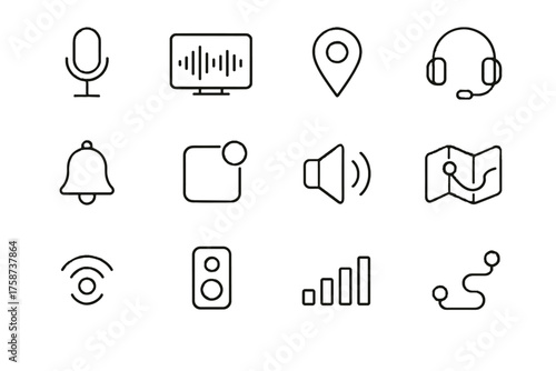 Device recording interactive audio route speaker icon vector headset map volume soundwave