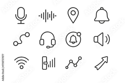 Device alert icons waves speaker sensor tracking lines vector icon smart bell