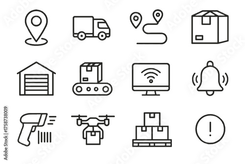Barcode gps time logistics belt delivery real icon bell vector conveyor box