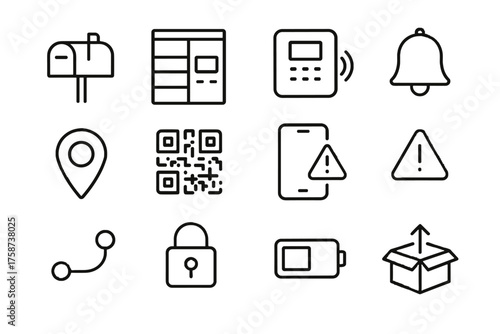 Box pin lock vector delivery icon smart route qr line postal gps