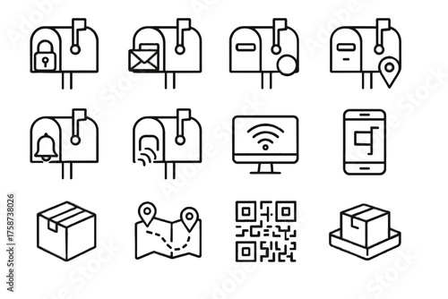 Connected smart icons mailbox box alert code slot icon sensor vector tray