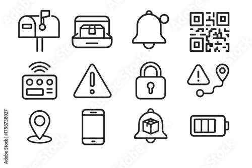 Qr indicator gps line alert lock intelli tray delivery vector icon