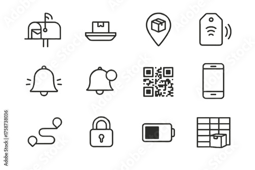 Smartphone smart icons vector tag sensor icon parcel compartment automated code route