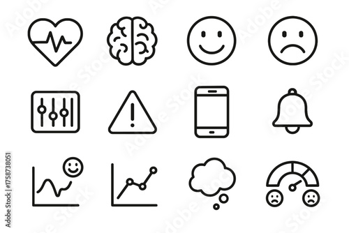 Graph thought vector psychological face monitoring symbol icon bubble bell alert heart