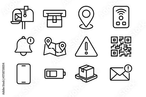 Route smart sensor delivery notification icon tray qr code mail vector alert