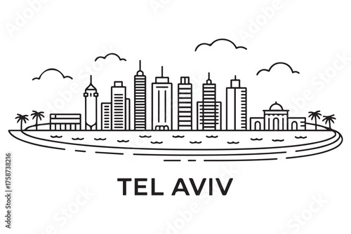 Tel Aviv Line Art skyline silhouette. Black Tel Aviv city design. with white background