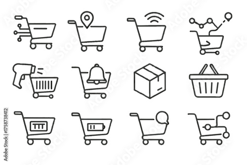 Barcode icons box connected vector tracker battery notification gps sensor indicator retail