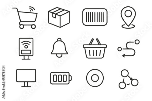 Led box icon gps smart barcode retail vector cart line flow indicator