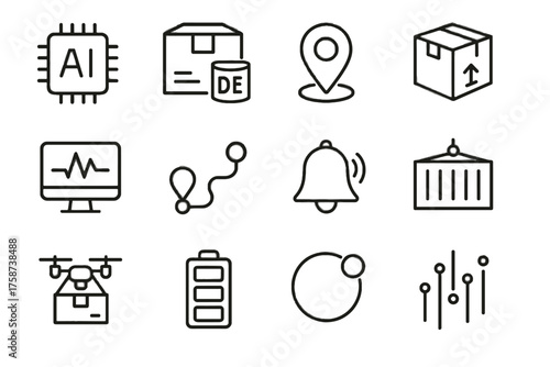 Indicator ai drone vector icon bell notification gps shipment delivery