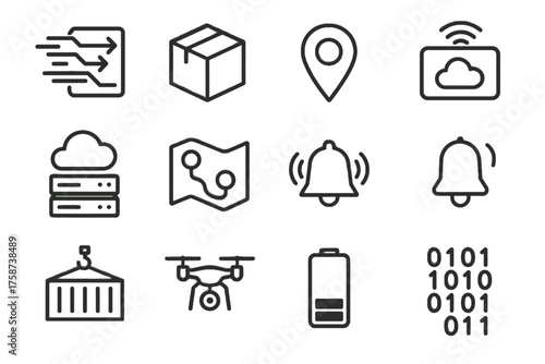 Cloud data drone server cargo icon vector alert dispatch shipment gps digital
