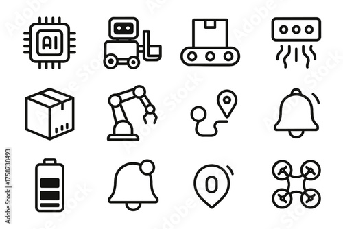 Ai indicator sensor arm belt loader box battery icon bell panel vector
