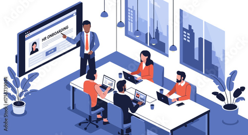 HR Onboarding Presentation with Team in Meeting.