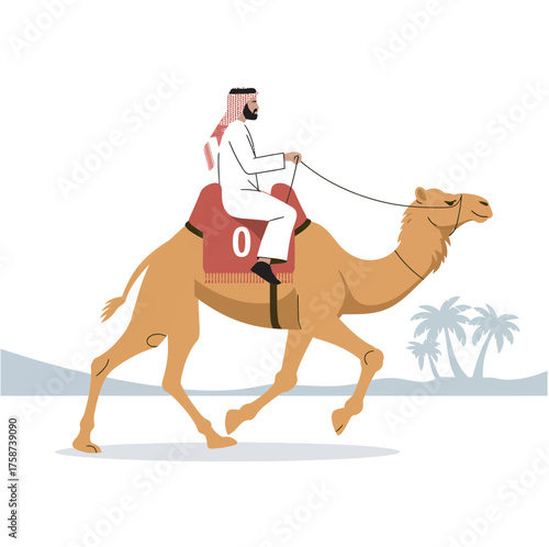Man Riding a Camel in the Desert Landscape Illustration