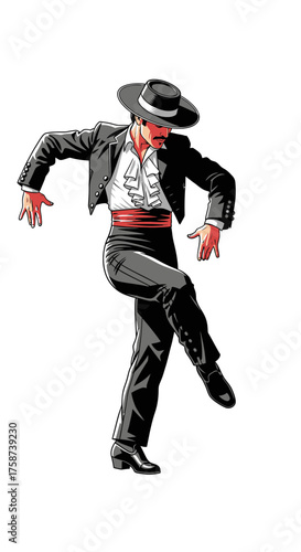 Male flamenco dancer performing in traditional attire with flair  
