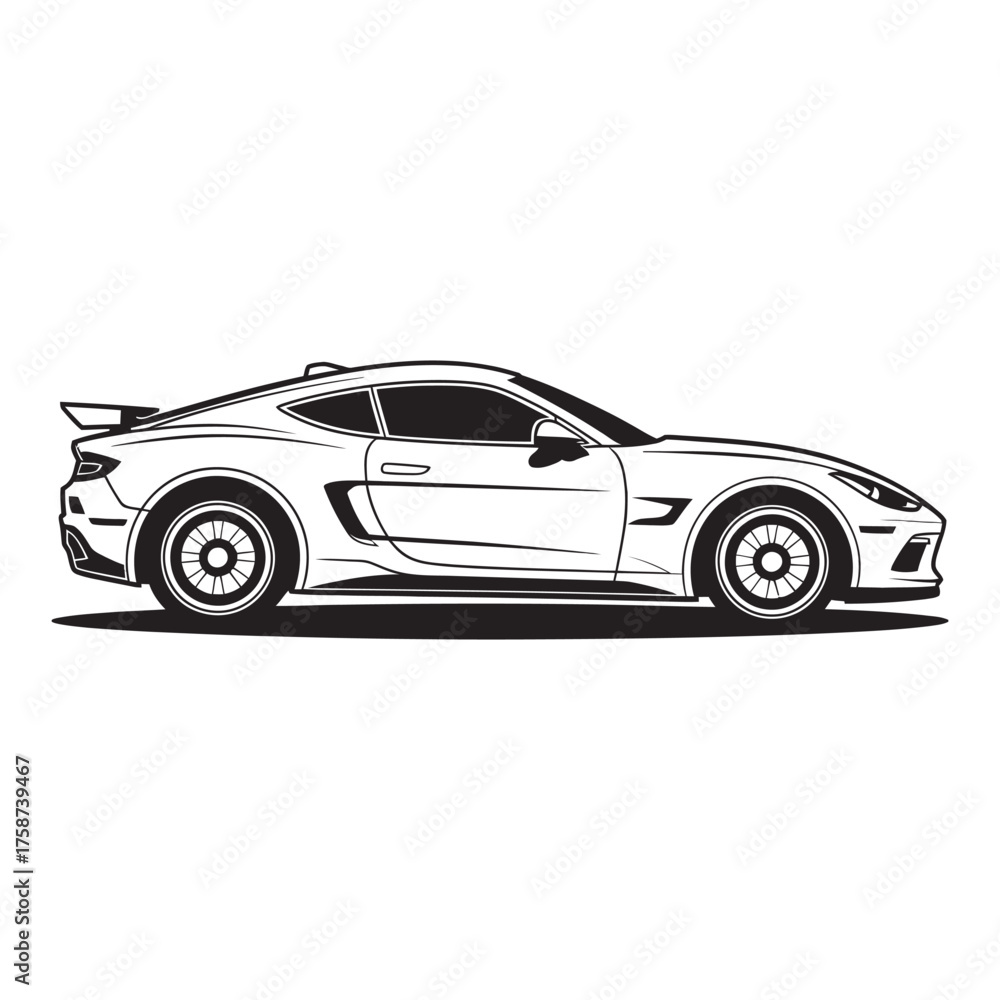 Fototapeta premium Dynamic side profile line art illustration of a luxury sports car, perfect for automotive design projects