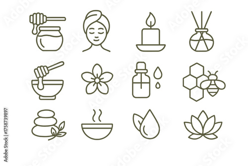 Spa and Aromatherapy Line Icons — Relaxation and Wellness Symbols