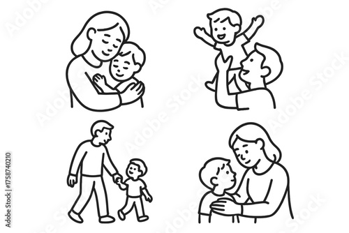 Parent and Child Love — Family Care and Bonding Line Art Set