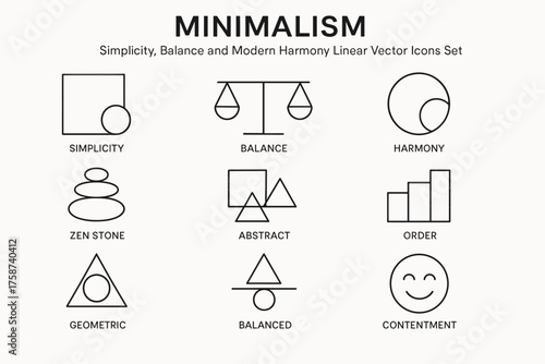 Minimalism Line Icons Set — Geometric Balance and Harmony Symbols