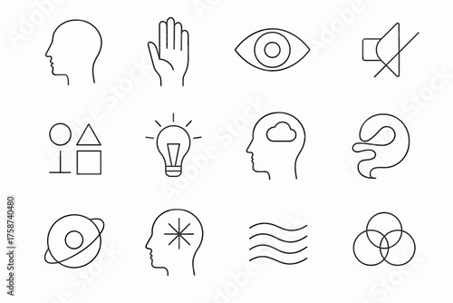 Abstract Mind Line Icons Set — Minimal Human Head and Concept Symbols