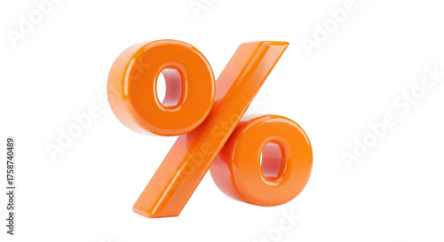 Bright orange 3d percent symbol for sales discounts and financial concepts