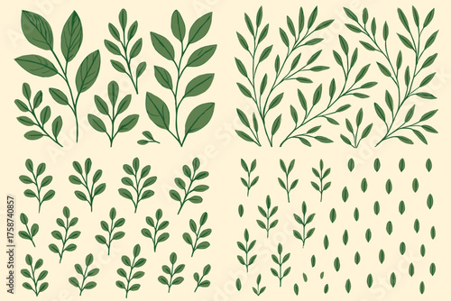 Botanical Leaves Set — Minimal Green Foliage and Plant Branches Illustration