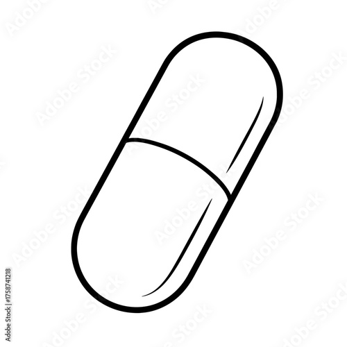 Outline of a capsule pill in simple black and white design  