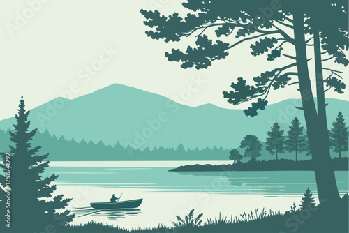 Adirondack Mountains lake reflection vector, minimal travel art
