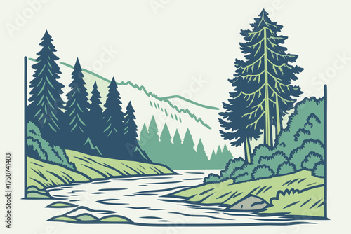 Boise Idaho forest and river vector, outdoor minimal design
