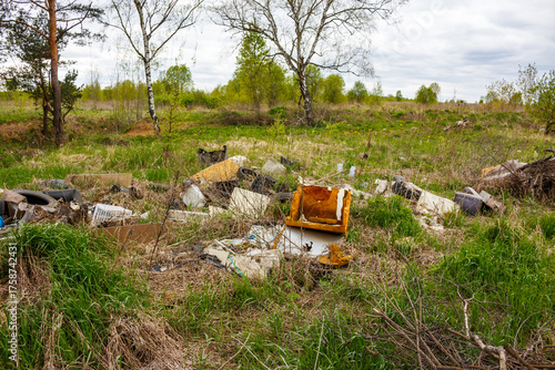 Fotografie Illegal dump in a verdant field
