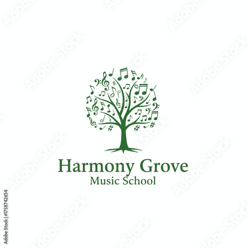 A musical tree logo, featuring musical notes as leaves, with text below stating what it is