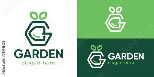 Creative simple garden logo template. Abstract letter G with shovel tree logo design vector illustration.