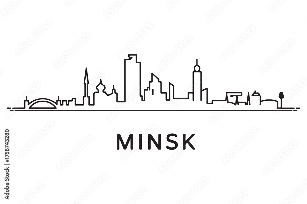 Obraz premium Minsk Line Art skyline silhouette. Black Minsk city design. with white background