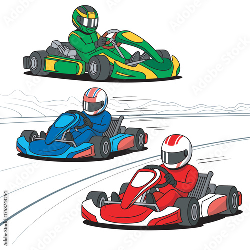 Vector illustration of go-kart racers competing on a speedway