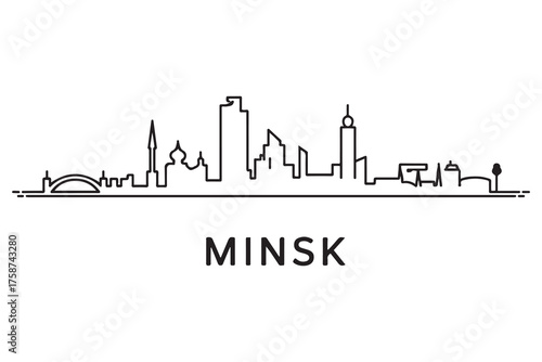 Minsk Line Art skyline silhouette. Black Minsk city design. with white background