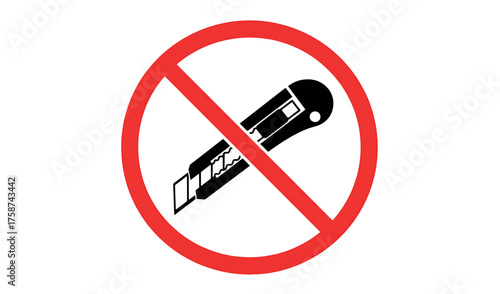 No utility knife symbol warning sign prohibiting sharp tools