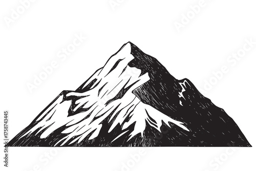 Black and White Illustration of a Jagged Mountain Peak