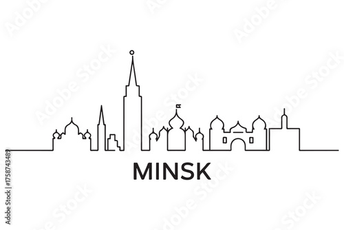 Minsk Line Art skyline silhouette. Black Minsk city design. with white background