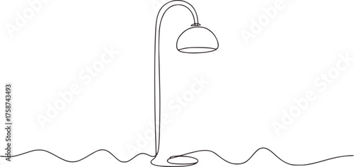 Minimalist floor lamp with curved neck and dome shade line drawing interior design