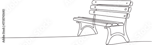 Minimalist line drawing of a park bench outdoor seating line art