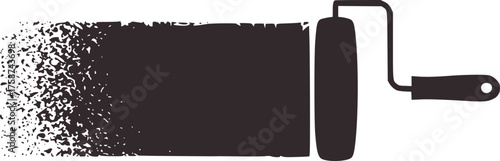 Paint roller applying dark textured stroke brush stroke dark gray