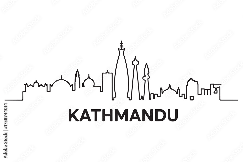 Fototapeta premium Kathmandu Line Art skyline silhouette. Black Kathmandu city design. with white background