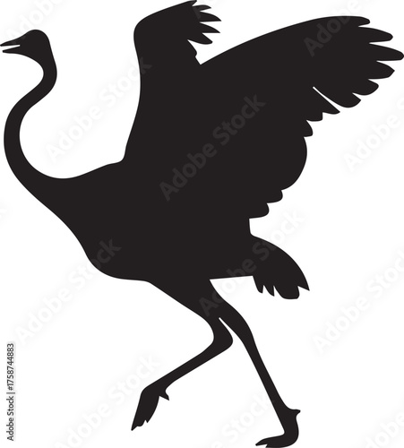 Ostrich Silhouette Vector | Black Flightless Bird Illustration on White Background