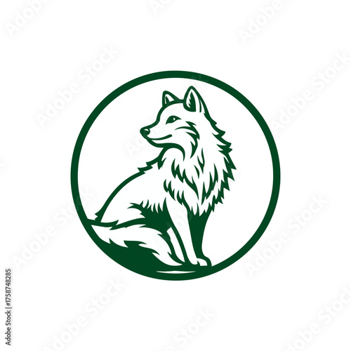 Stylized Fox Illustration in Green Circle Emblem. Wild Animal Vector Art. Clever Forest Creature Icon for Nature or Wildlife Design.