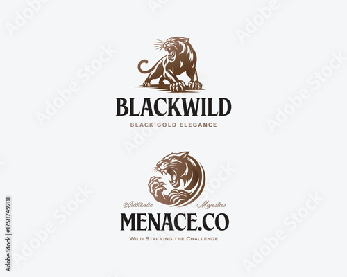 Black Panther silhouette wild cougar with sharp claws logo template 
