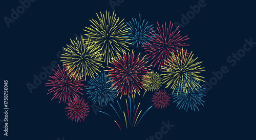 Vibrant fireworks display with colorful bursts on dark background