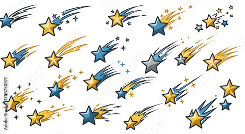Colorful shooting stars in dynamic cartoon style with vibrant trails