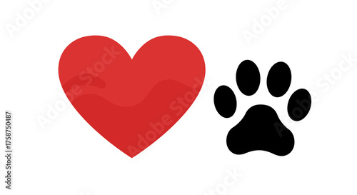 Heart and paw print icon: symbolizing love for animals in a bold design